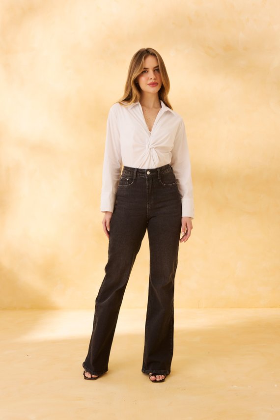 Calça Jeans Feminina Wide Leg Fit Alongada com Cintura Alta - DZ21286