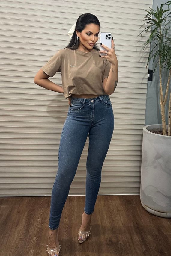 Calça Jeans Feminina Skinny Cigarrete com Pontos em Laser - DZ21010