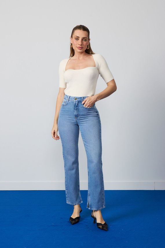 Calça Jeans Feminina Reta Tradicional Cintura Alta - DZ21352