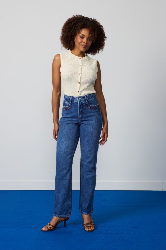 Calça Jeans Feminina Reta Tradicional Cintura Alta - DZ21353