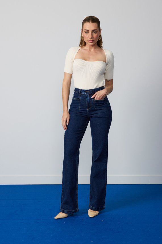 Calça Jeans Feminina Wide Leg Fit Alongada Cintura Alta  - DZ21360