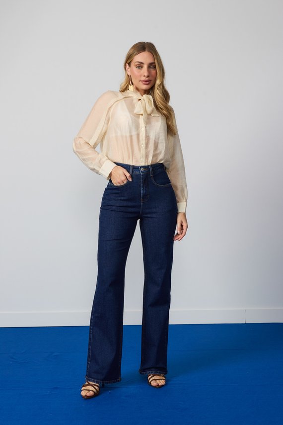 Calça Jeans Feminina Wide Leg Fit Alongada Cintura Alta - DZ21402