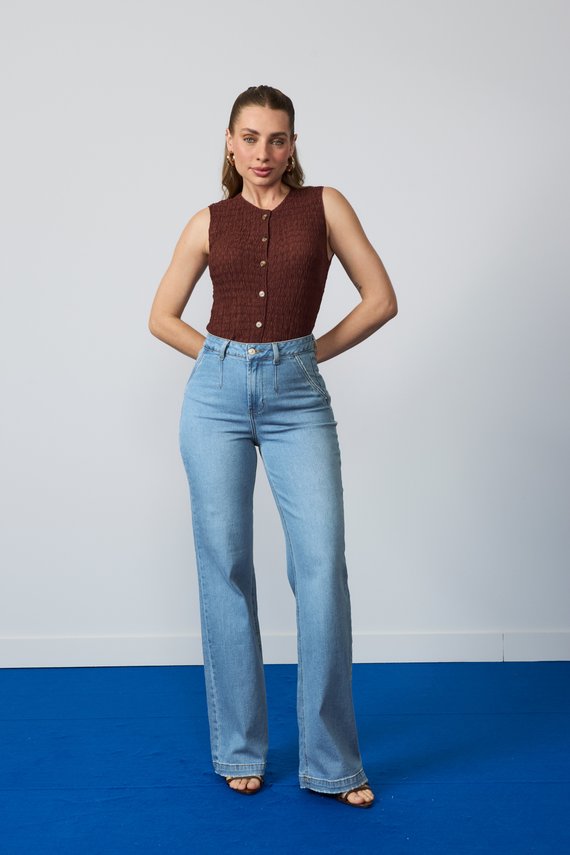 Calça Feminina Wide Leg Fit Alongada Cintura Alta - DZ21330