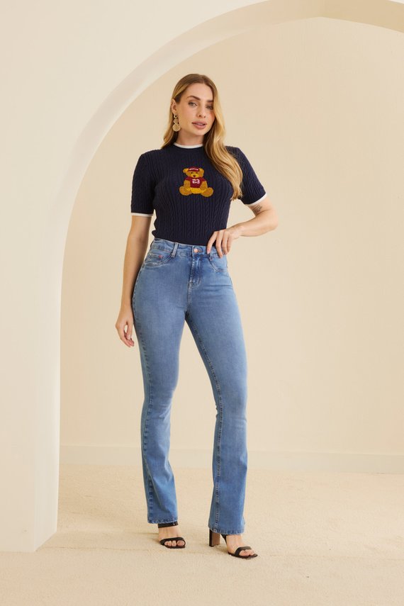 Calça Jeans Feminina Boot-Cut Tradicional Cintura Média - DZ21379