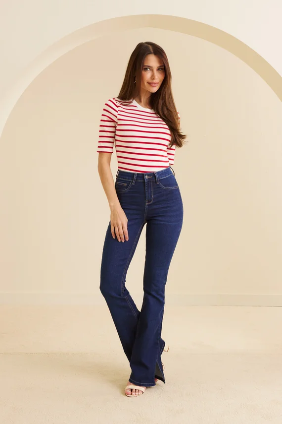 Calça Jeans Feminina Flare Alongada Cintura Média - DZ21381