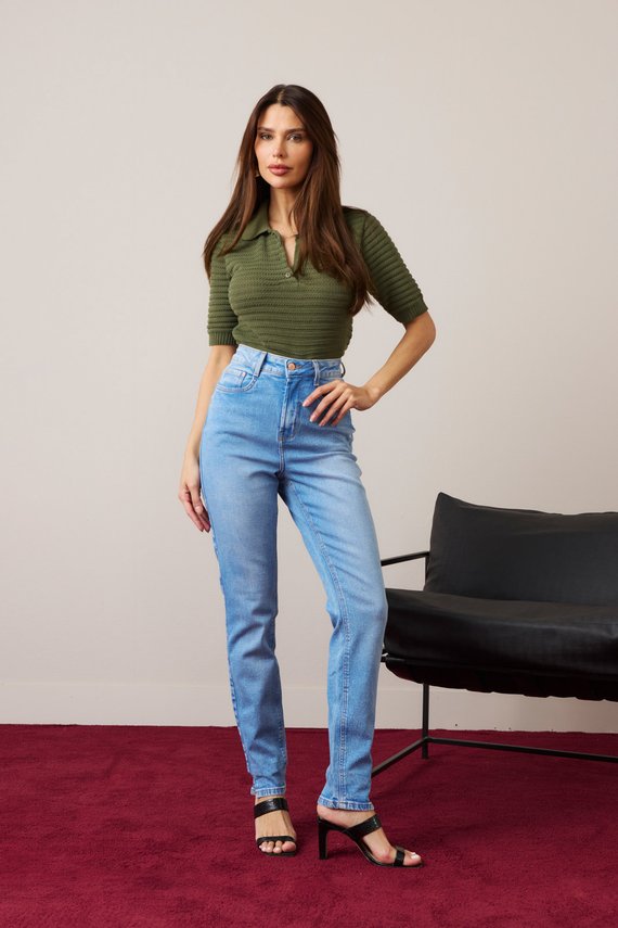 Calça Jeans Feminina Mom Fit Tradicional Cintura Alta - DZ21387