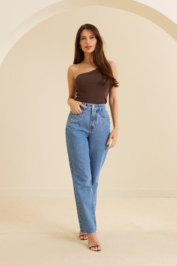 Calça Jeans Feminina Reta Tradicional Cintura Alta - DZ21397