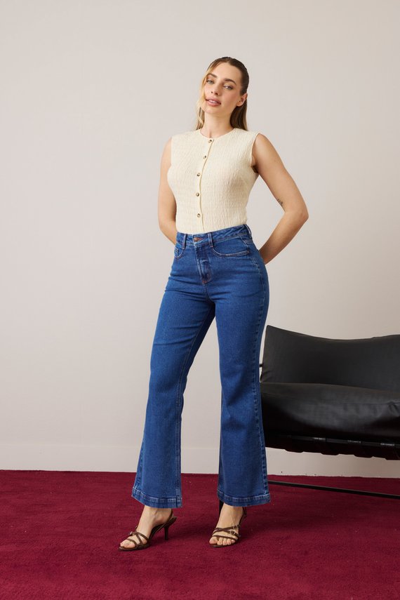 Calça Jeans Feminina Wide Leg Cigarrete Cintura Alta - DZ21401