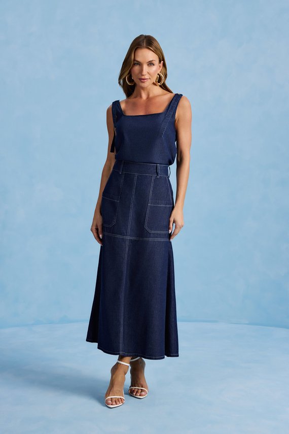 Saia Feminina Evase com Cintura Alta Alongada - IDX7021