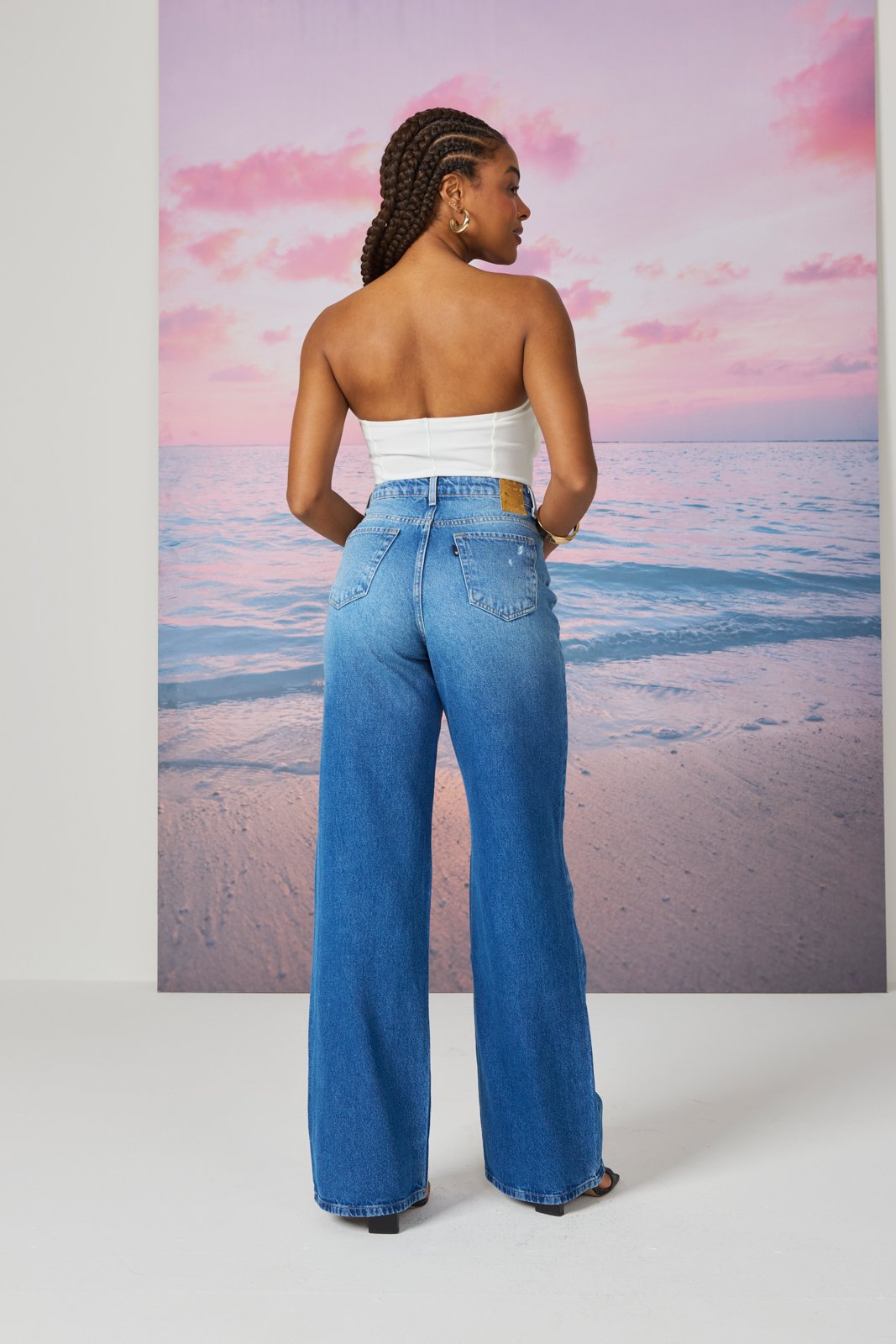 dz21258 alg calca jeans feminina wide leg alongada com cintura alta costas 2