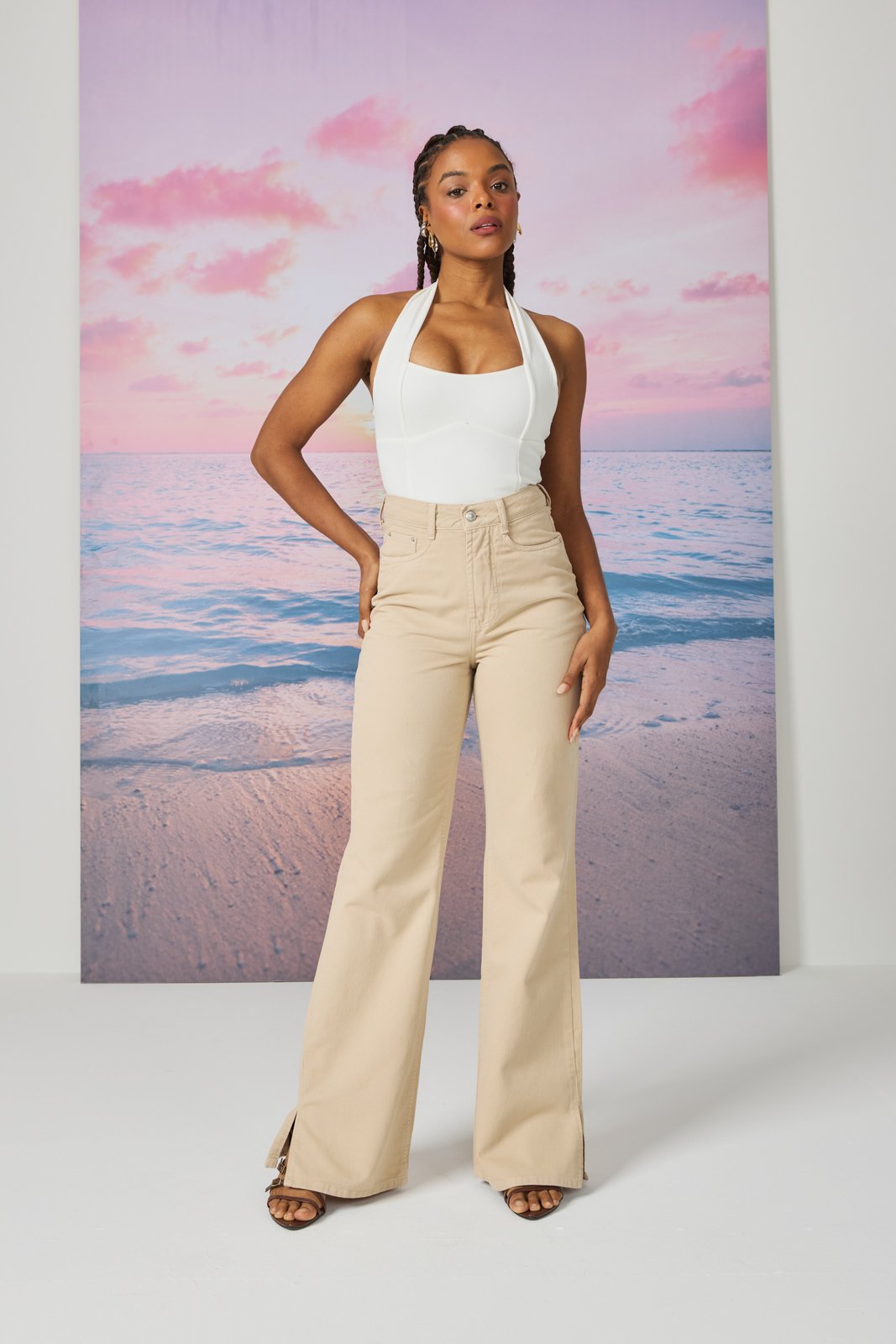 dz21257 alg calca jeans feminina wide leg alongada com cintura alta frente 3