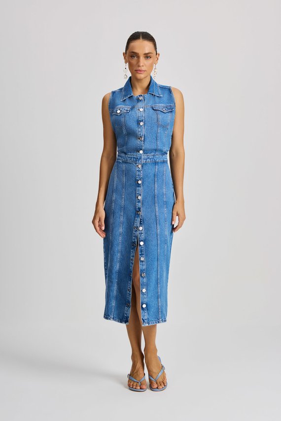 Vestido Feminino Acinturado sem Mangas Midi - IDX12021