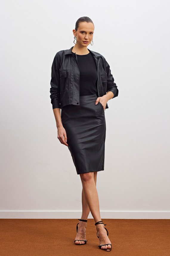 Saia Feminina Slim Cintura Alta Midi - IDX7003