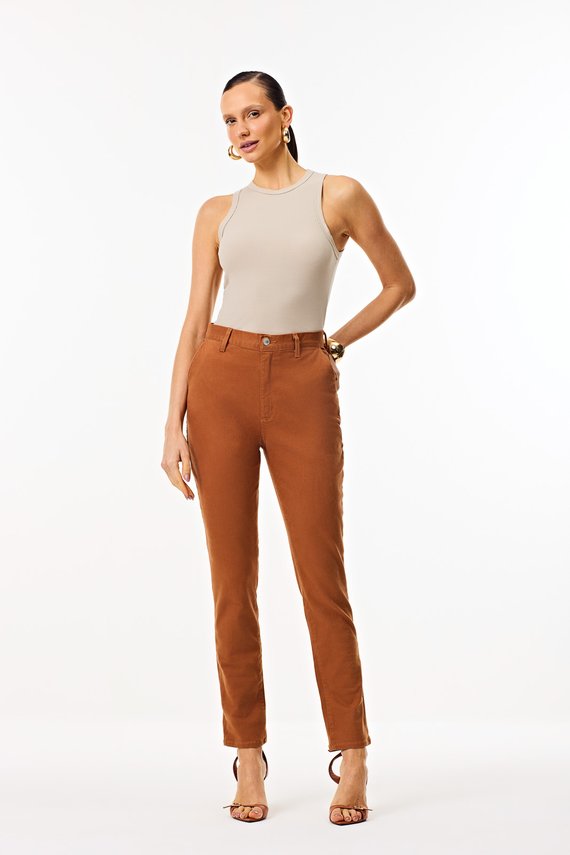 Calça Feminina Alfaiataria Cintura Alta Tradicional - IDX20027.TELHA