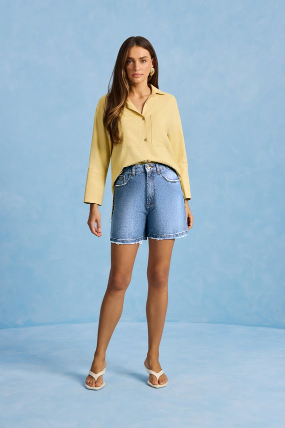 Shorts Feminino Mom Solto com Cintura Alta Curto - IDX4077