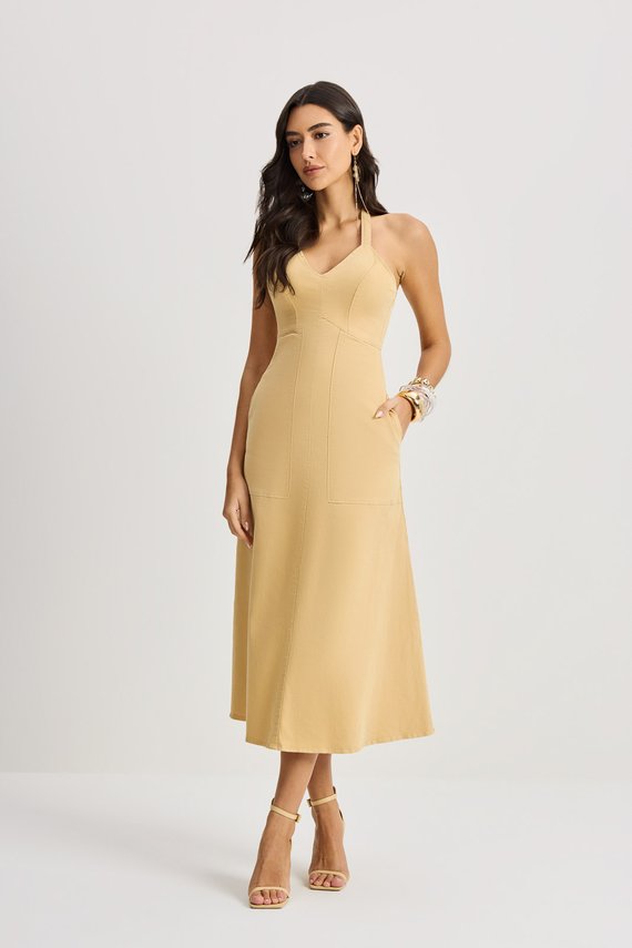 Vestido	Feminino Gode sem Mangas Midi - IDX12015.BEG