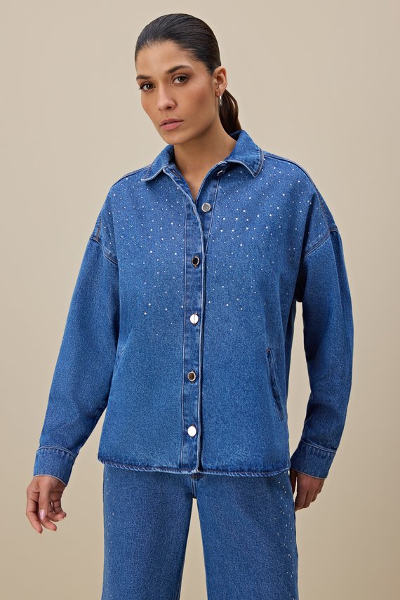 Camisa Feminina Oversized Manga Longa Alongada  Com Transfer - IDX11045