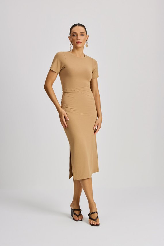 Vestido	Feminino Ajustado com Manga Curta Midi - IDX12014.CAM