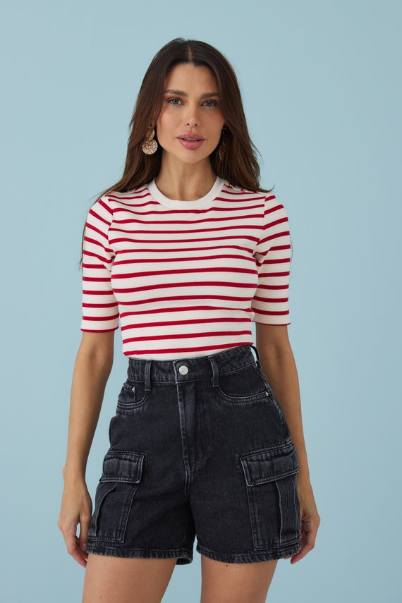 Bermuda Jeans Feminina Retrô Meia Coxa Cintura Alta - DZ4143