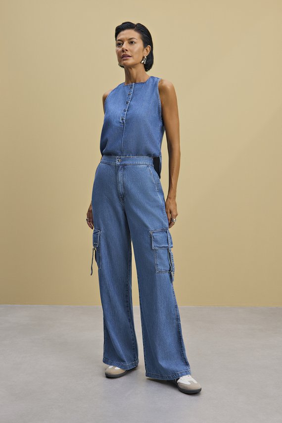 Calça Feminina Munique Wide Leg com Cintura Alta Tradicional - IDX20115