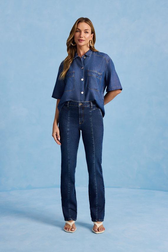 Calça Feminina Amsterdam Reta com Cintura Alta Tradicional - IDX20214