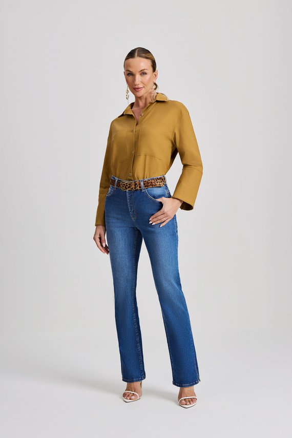 Calça Feminina Amsterdam Reta com Cintura Alta Tradicional - IDX20216