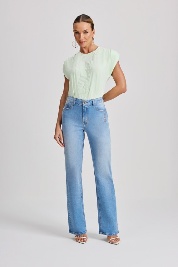 Calça Feminina Amsterdam Reta com Cintura Alta Tradicional - IDX20217