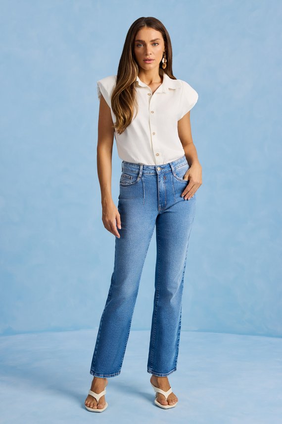 Calça Feminina Amsterdam Reta com Cintura Alta Tradicional - IDX20226