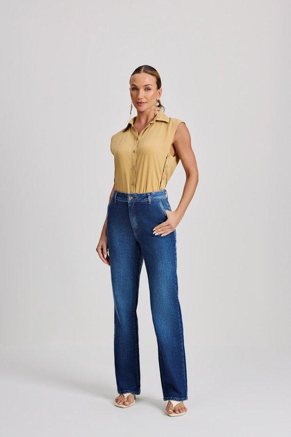 Calça Feminina Amsterdam Reta com Cintura Alta Tradicional - IDX20229