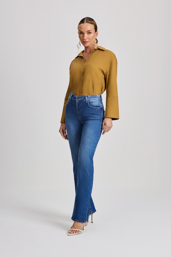 Calça Feminina Amsterdam Reta com Cintura Alta Tradicional - IDX20245