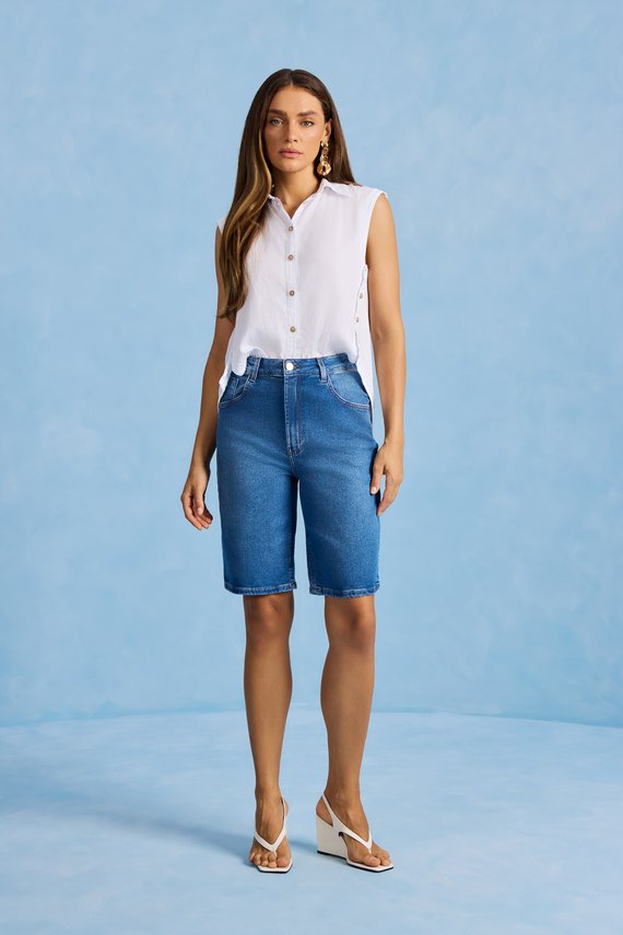 Bermuda Feminina City Reta com Cintura Alta Alongada - IDX4053