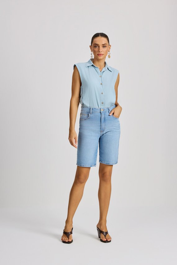 Bermuda Feminina City Reta com Cintura Alta Alongada - IDX4054