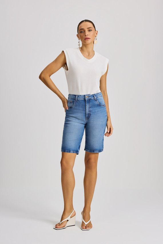 Bermuda Feminina City Reta com Cintura Alta Alongada - IDX4060