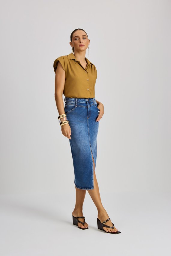 Saia Feminina Reta com Cintura Alta Alongada - IDX7027