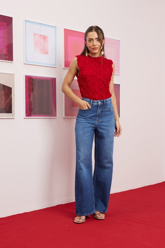 Calça Jeans Feminina Baggy Tradicional Cintura Média- DZG1209