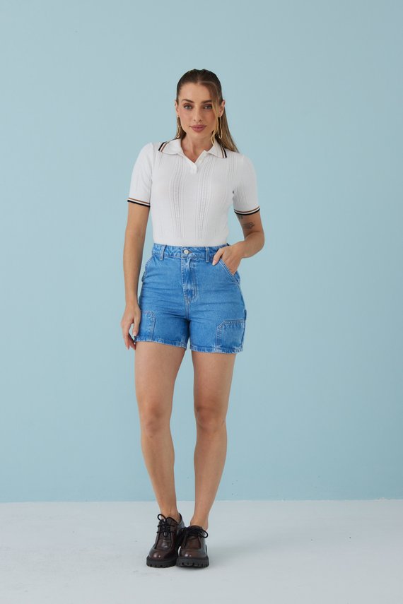 Bermuda Jeans Feminina Retrô Meia Coxa Cintura Alta - DZ4144