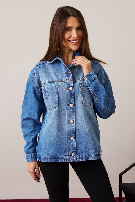 Jaqueta Jeans Feminina Shacket Alongada Manga-Longa - DZ9260