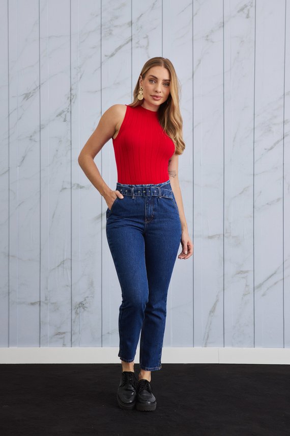 Calça Jeans Feminina Mom Cigarrete Cintura Alta - DZ21385