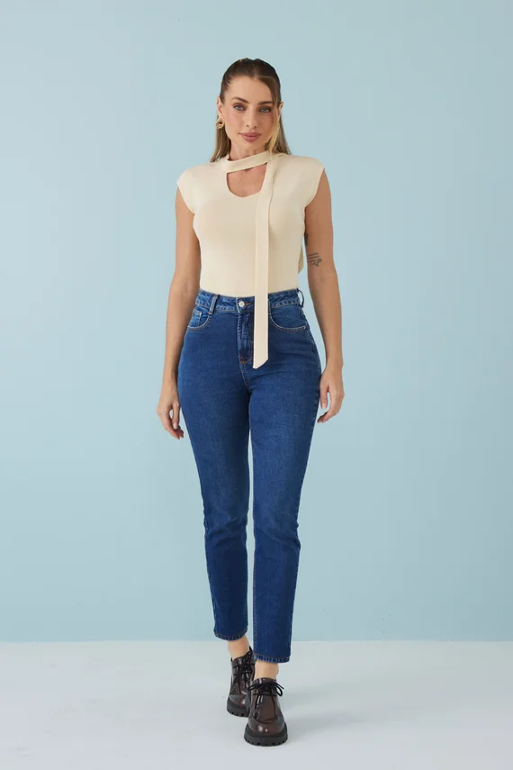 Calça Jeans Feminina Mom Fit Cigarrete Cintura Alta - DZ21432