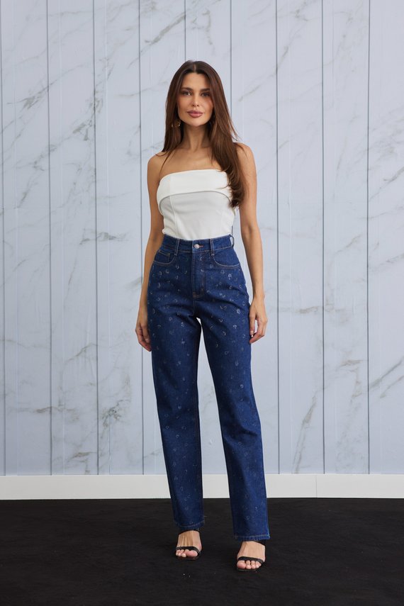 Calça Jeans Feminina Reta Tradicional Cintura Alta- DZ21442