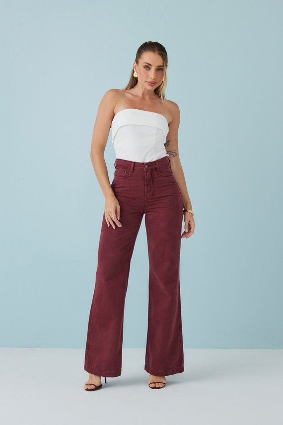 Calça Jeans Feminina Wide Leg Alongada Cintura Alta - DZ21445