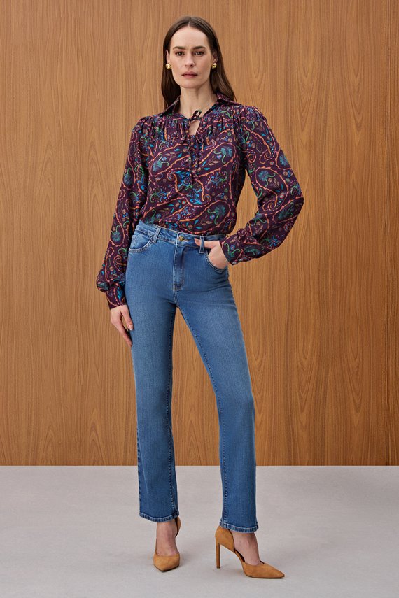 Calça Feminina Amsterdam Reta Cintura Alta Tradicional - IDX20285