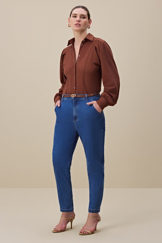 Calça Feminina Barcelona Slouchy Cintura Alta Cigarrete Com Cinto - IDX20315