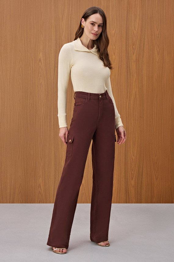 Calça Feminina Berlim Cargo Reta Cintura Alta Tradicional - IDX20283.CAF