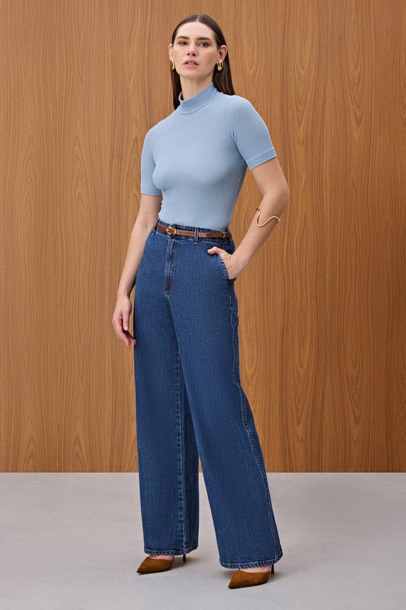 Calça Berlim Reta Cintura Alta Tradicional com Cinto - IDX20319