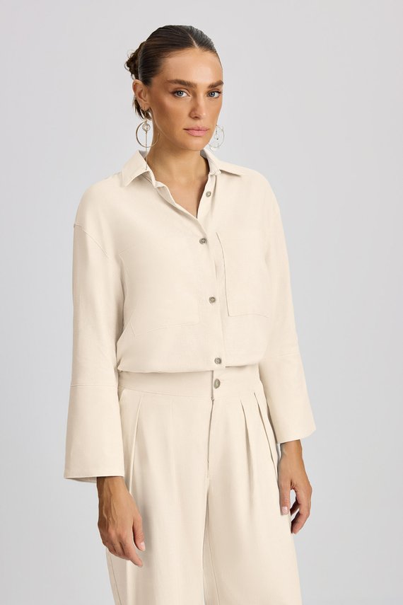 Camisa Feminina Ampla com Manga 7/8 Alongada - IDX11027.OFF