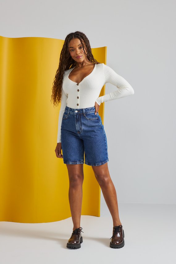 Bermuda Feminina Retrô Alongada Cintura Alta - DZ4145