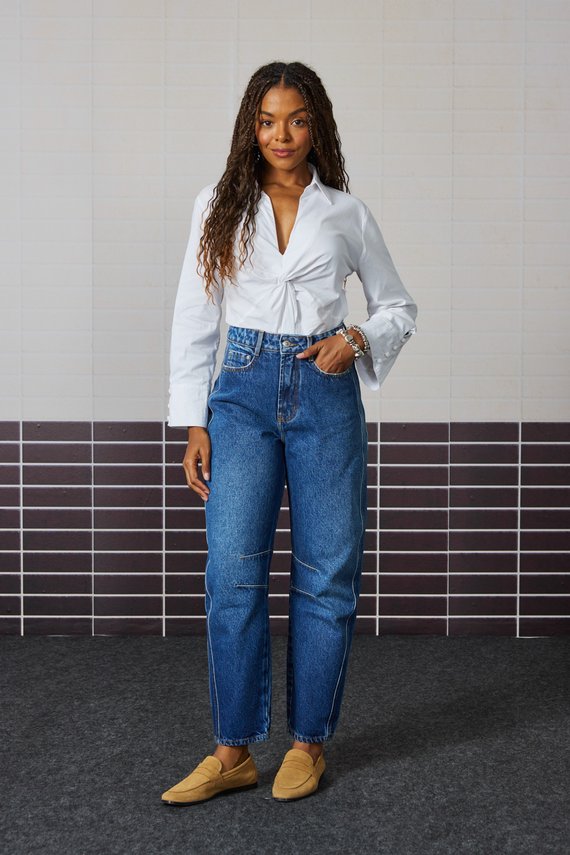 Calça Jeans Feminina Barril Cigarrete Cintura Alta- DZ21531