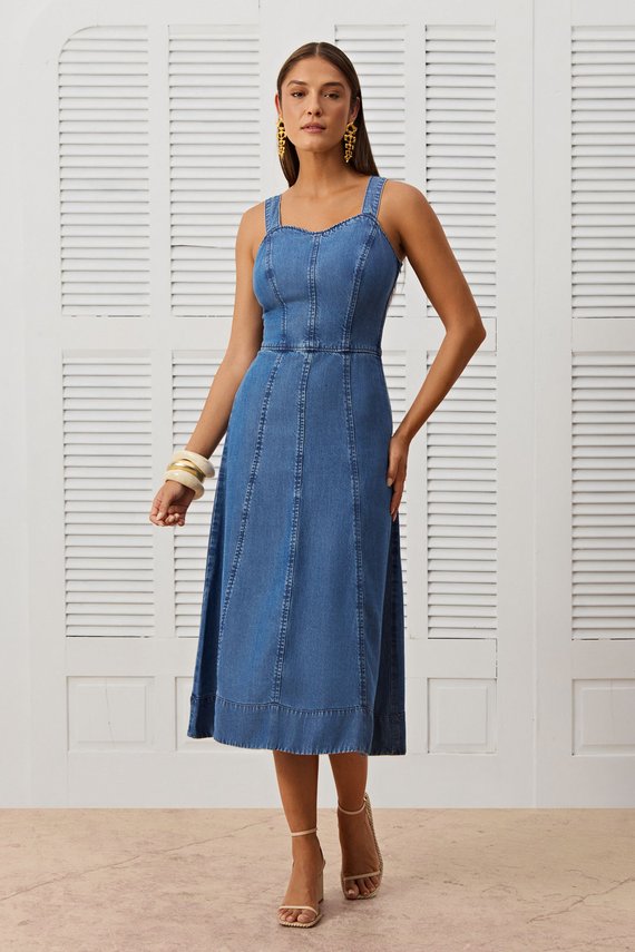 Vestido Feminino Evasê Sem Mangas Midi - IDX12029