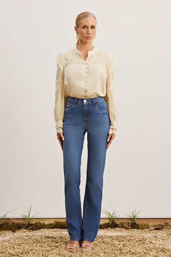 Calça Feminina London Reta Cintura Media Tradicional - IDX20377